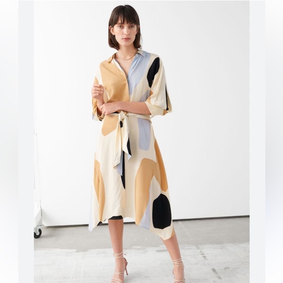 & Other Stories Dresses & Skirts - & Other Stories Printed Shirt Tie Waist Midi Dress size 8